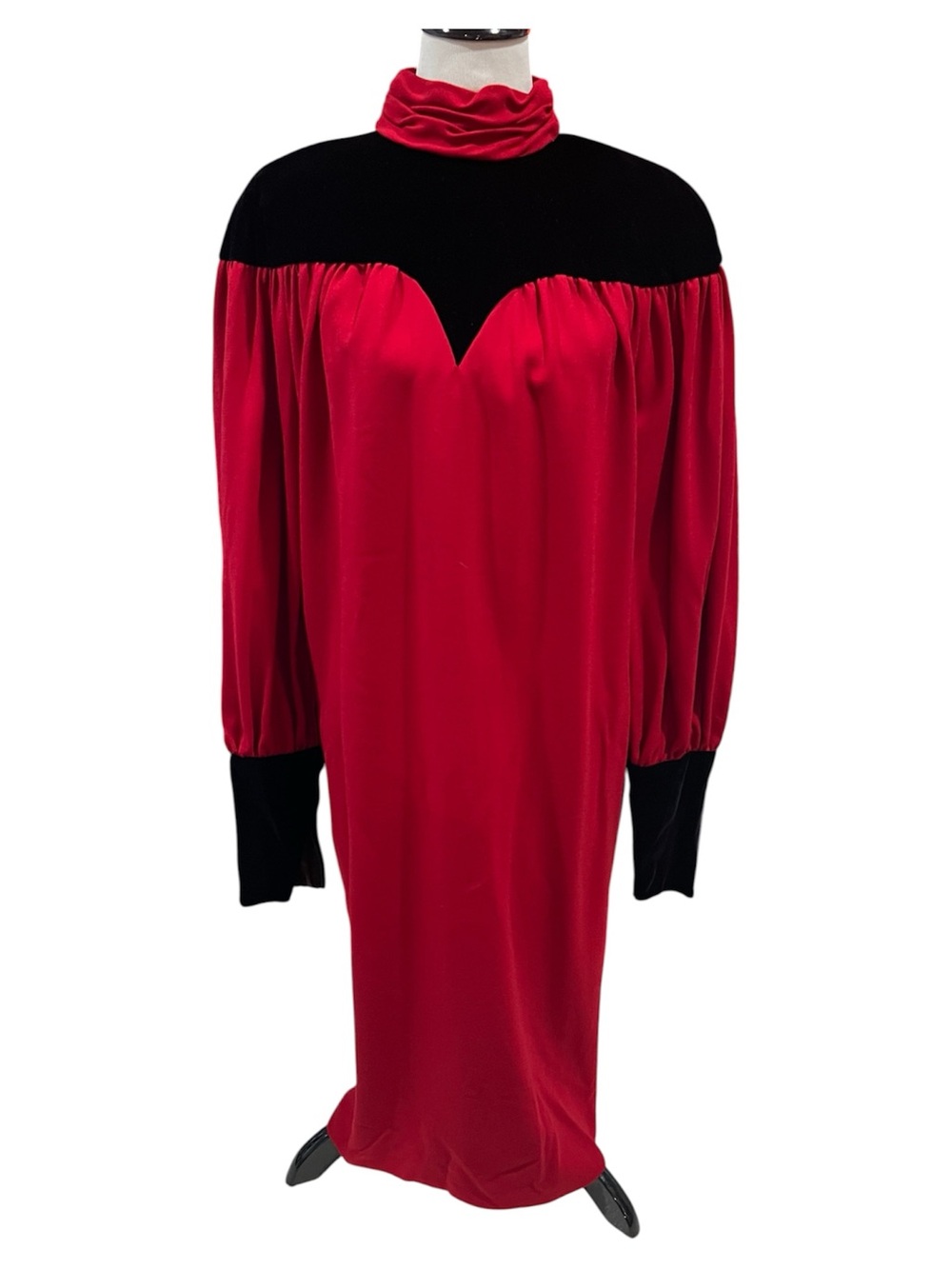 Vintage Victor Costa Wool Red and Black Dress Size 14 Made in USA